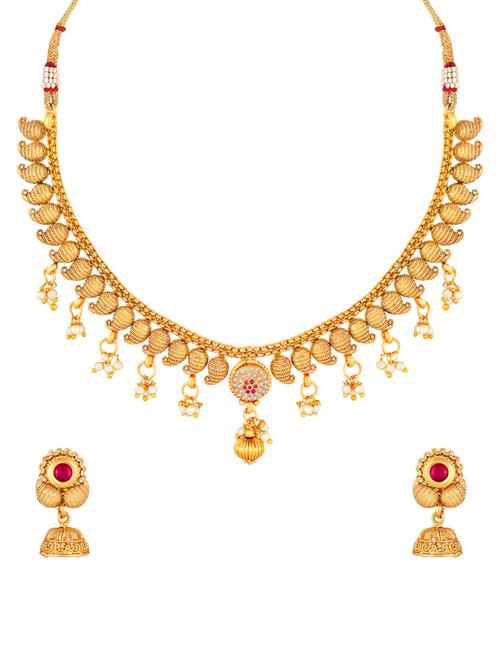 gold metal necklaces and earring - 17300295 - Standard Image - 1