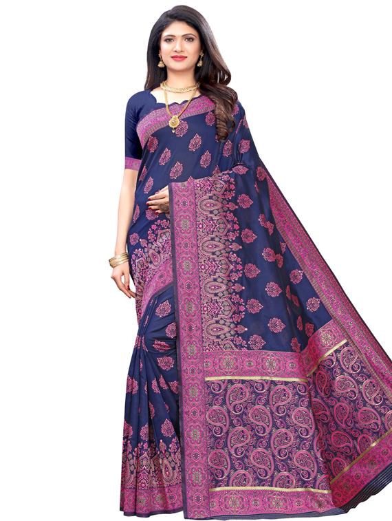 self design banarasi saree with blouse - 17300560 - Zoom Image - 1