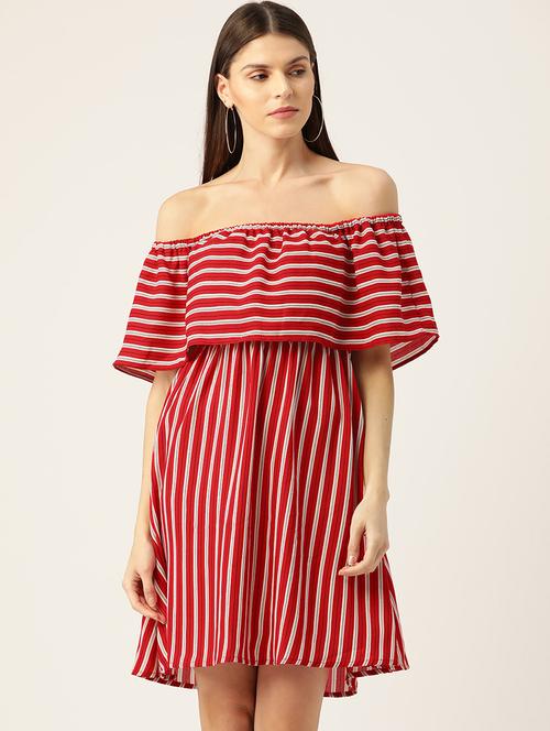 off shoulder striped dress - 17300585 - Standard Image - 1