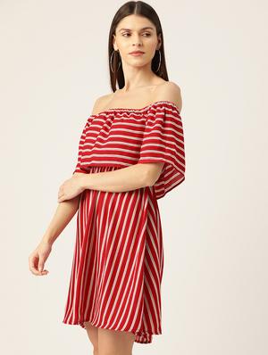 off shoulder striped dress - 17300585 - Standard Image - 2