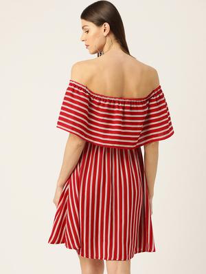 off shoulder striped dress - 17300585 - Standard Image - 3