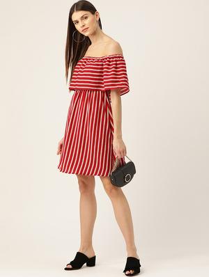 off shoulder striped dress - 17300585 - Standard Image - 4
