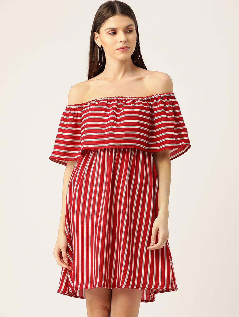 off shoulder striped dress - 17300585 - Zoom Image - 1