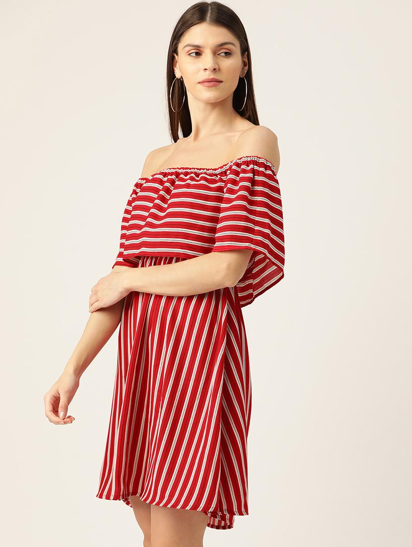 off shoulder striped dress - 17300585 - Zoom Image - 2