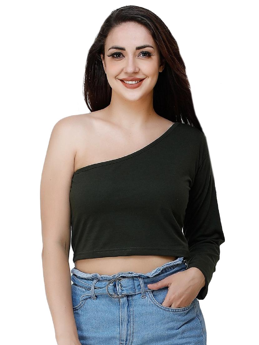 single shoulder crop top - 17324068 - Zoom Image - 1