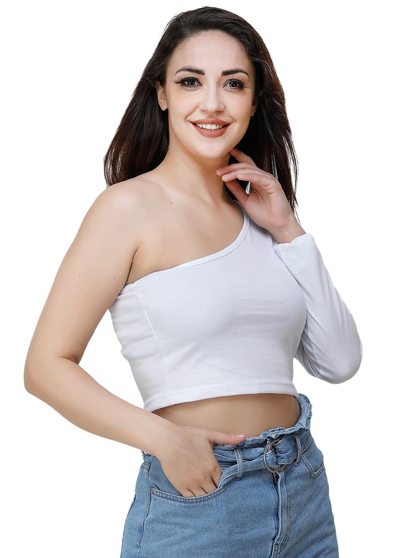 single shoulder crop top - 17324071 - Zoom Image - 2