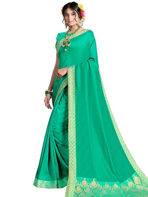 solid bordered saree with blouse - 17324105 - Standard Image - 1