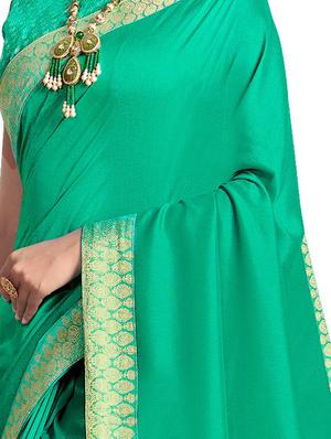 solid bordered saree with blouse - 17324105 - Standard Image - 2