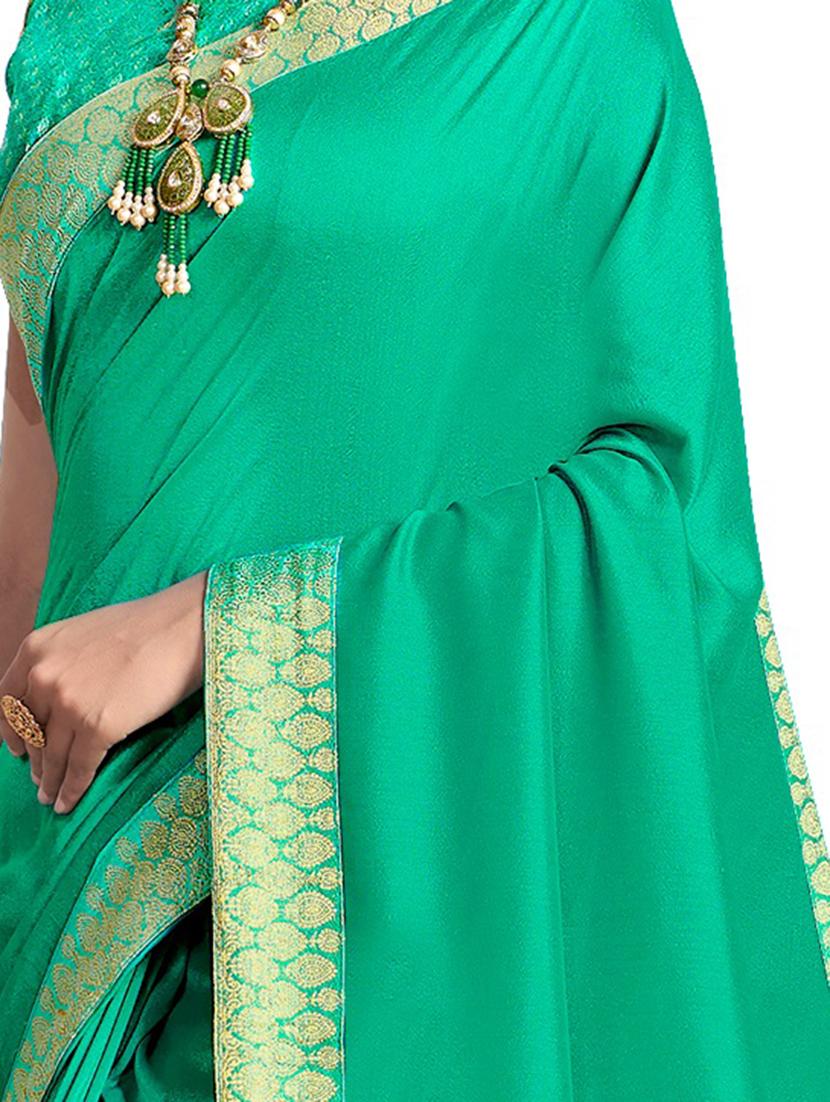 solid bordered saree with blouse - 17324105 - Zoom Image - 2