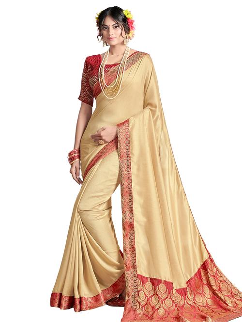 cream silk bordered saree with blouse - 17324108 - Very Small Image - 1