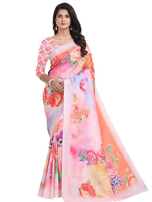 floral printed saree with blouse - 17324217 - Standard Image - 1
