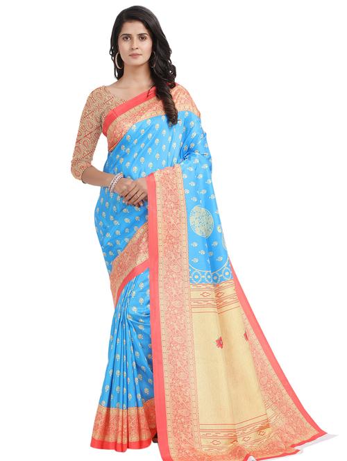 floral printed saree with blouse - 17324231 - Very Small Image - 1