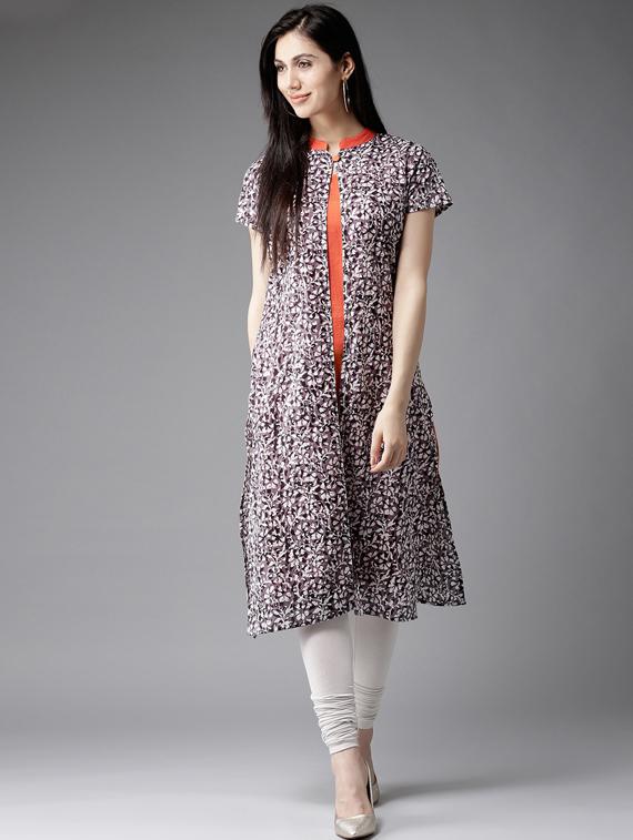 floral print layered kurta - 17324455 - Zoom Image - 1