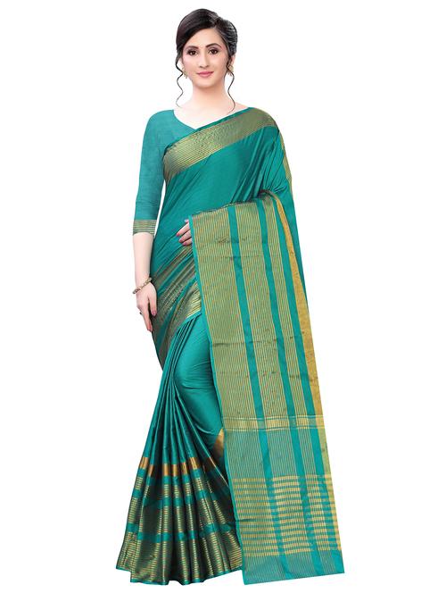 teal solid saree with blouse - 17324583 - Standard Image - 1