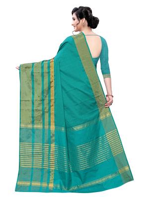 teal solid saree with blouse - 17324583 - Standard Image - 2