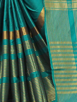 teal solid saree with blouse - 17324583 - Standard Image - 3