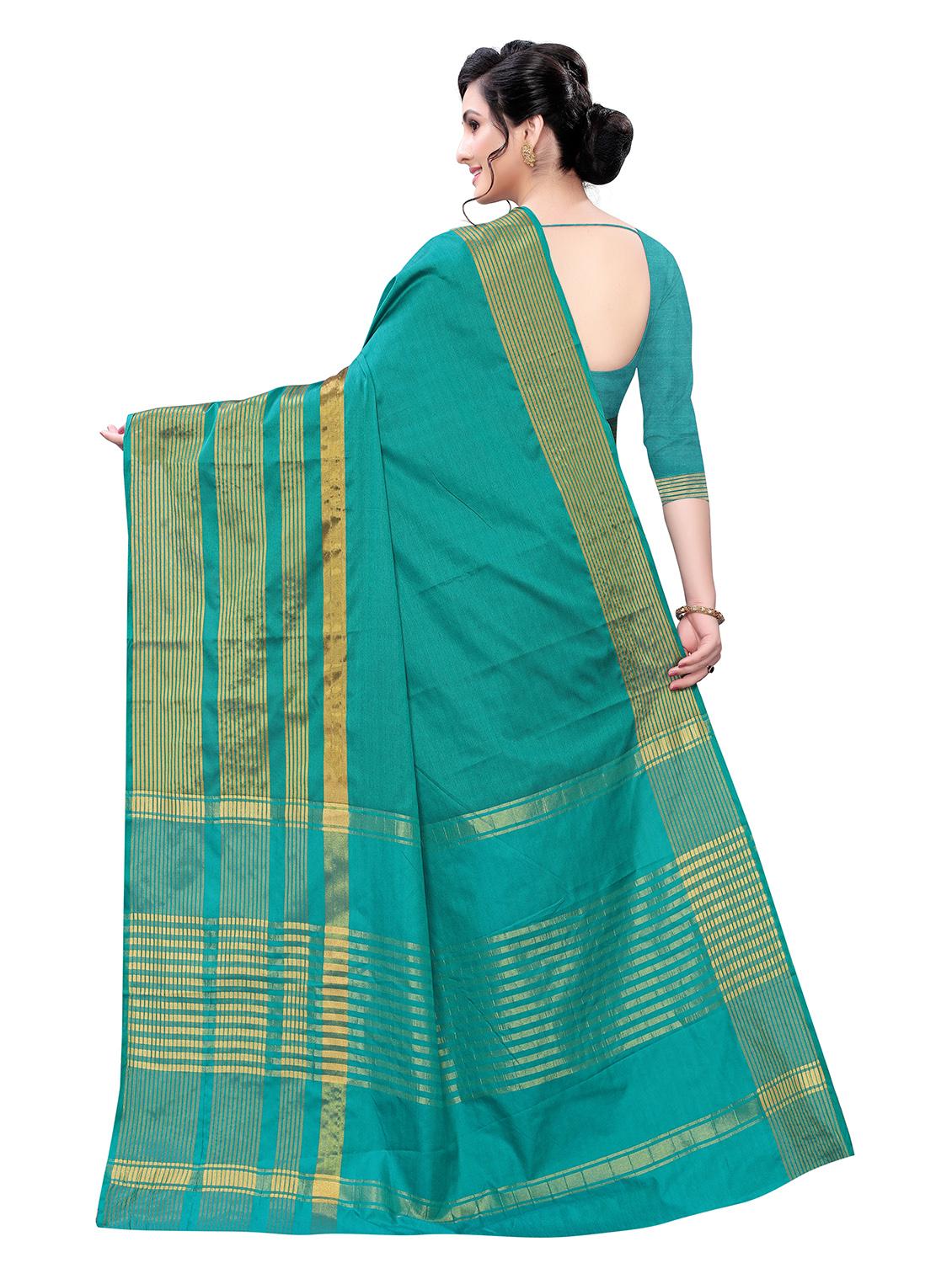 teal solid saree with blouse - 17324583 - Zoom Image - 2