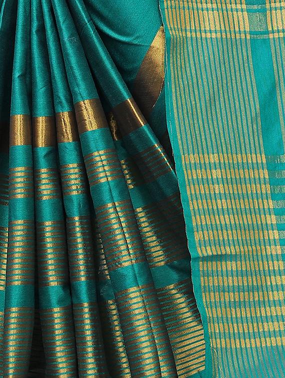 teal solid saree with blouse - 17324583 - Zoom Image - 3