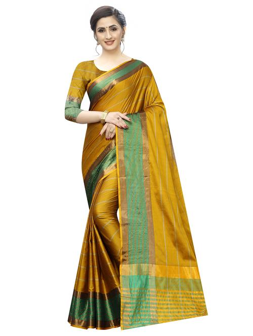 mustard woven saree with blouse - 17324605 - Standard Image - 1