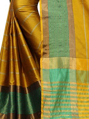 mustard woven saree with blouse - 17324605 - Standard Image - 2