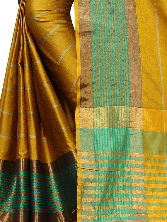 mustard woven saree with blouse - 17324605 - Zoom Image - 2