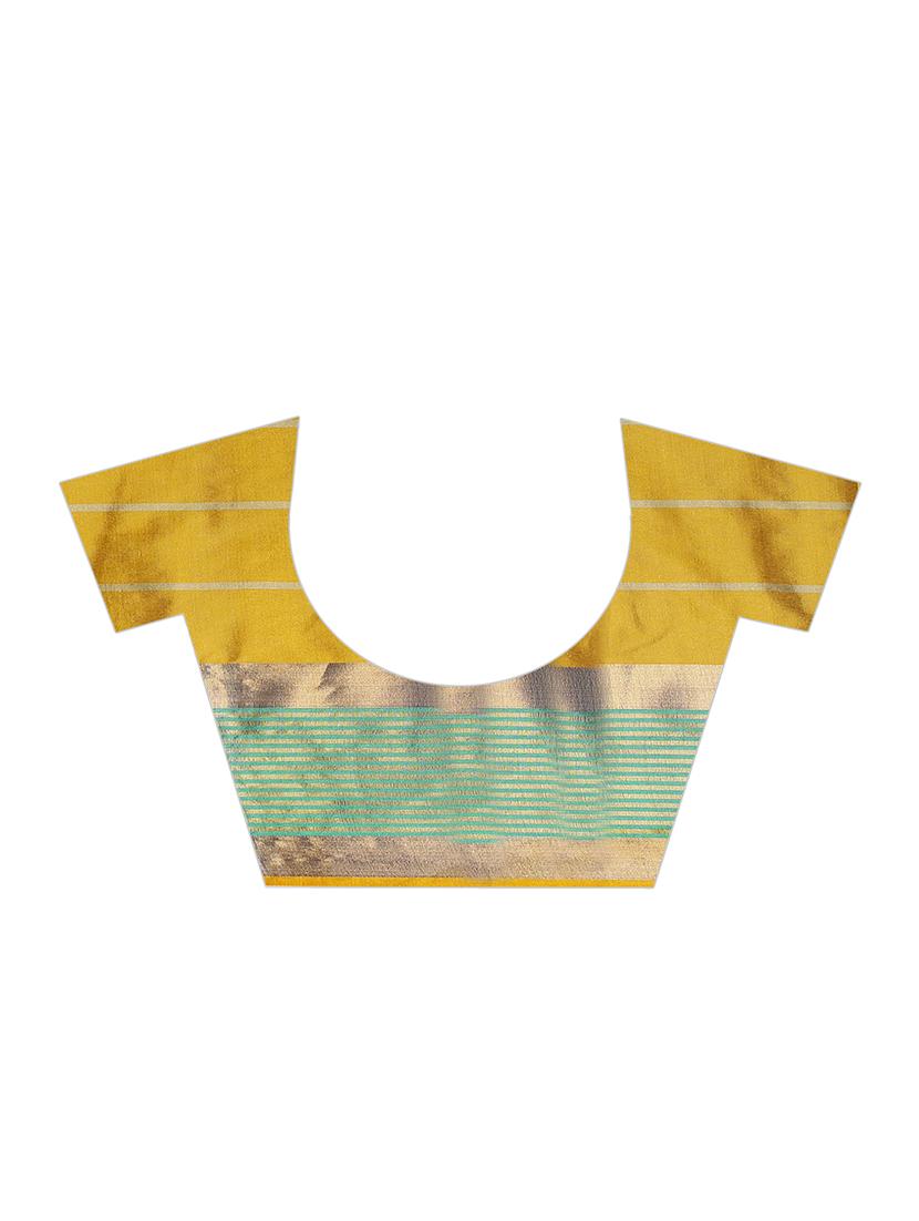 mustard woven saree with blouse - 17324605 - Zoom Image - 3