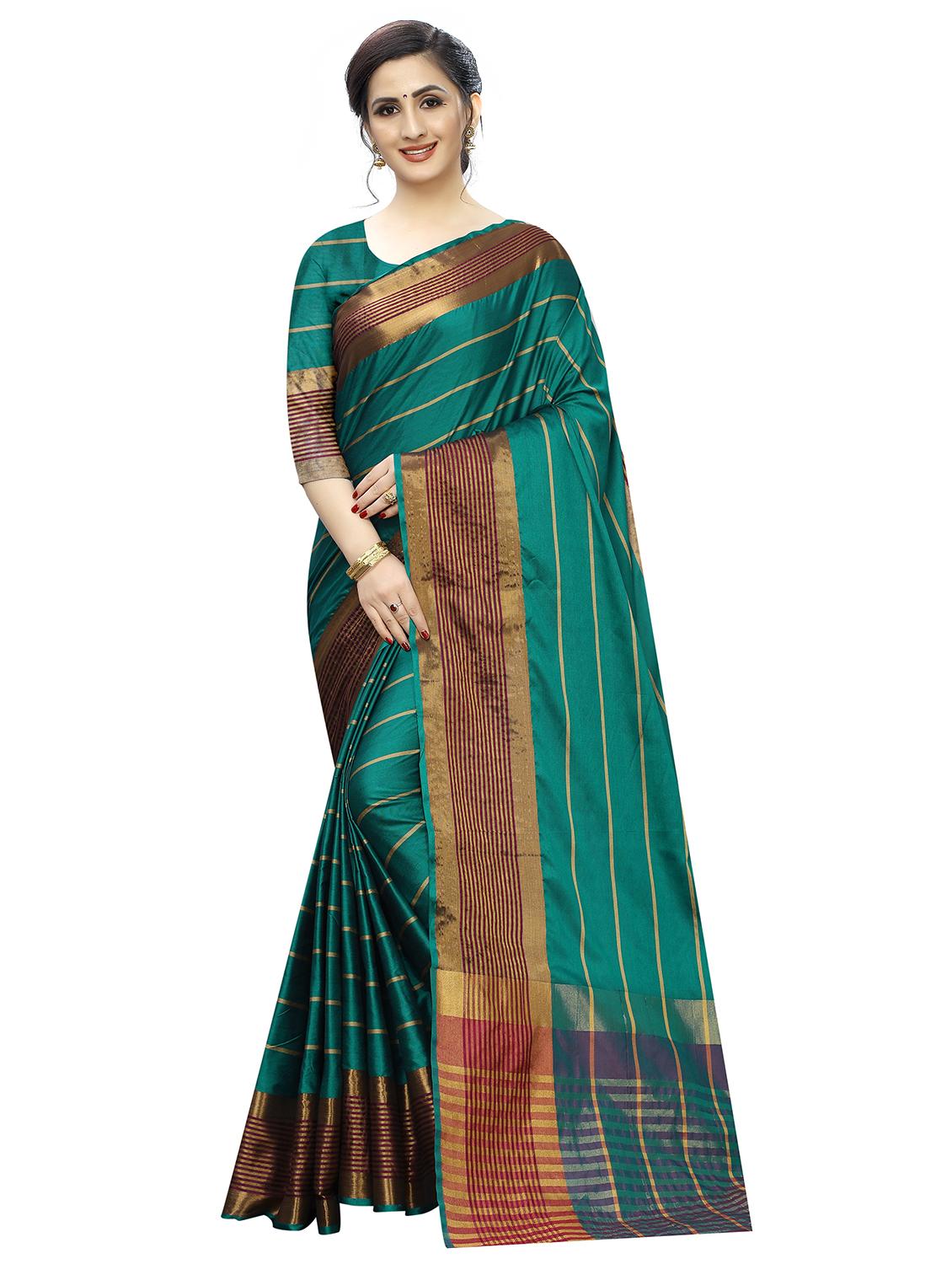 striped woven saree with blouse - 17324609 - Zoom Image - 1