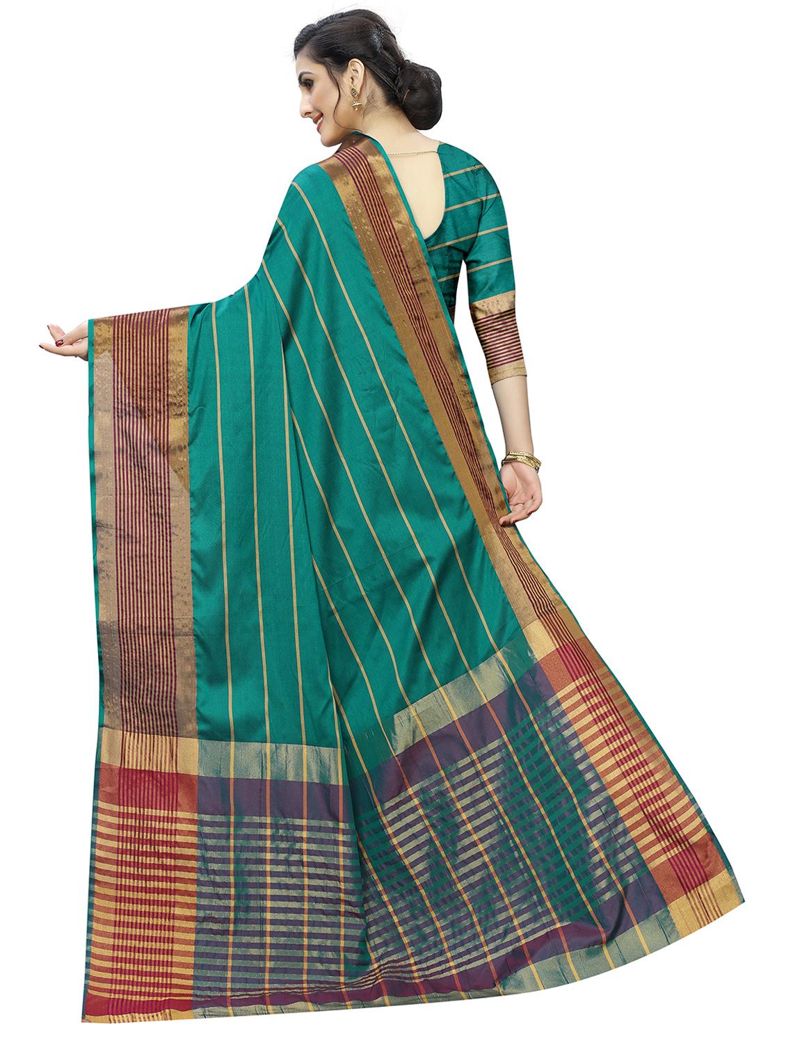 striped woven saree with blouse - 17324609 - Zoom Image - 2