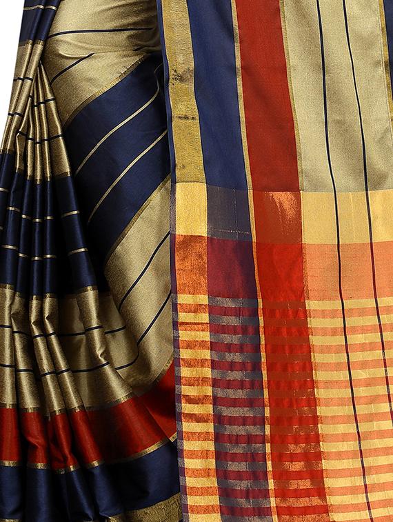 striped woven saree with blouse - 17324629 - Zoom Image - 3