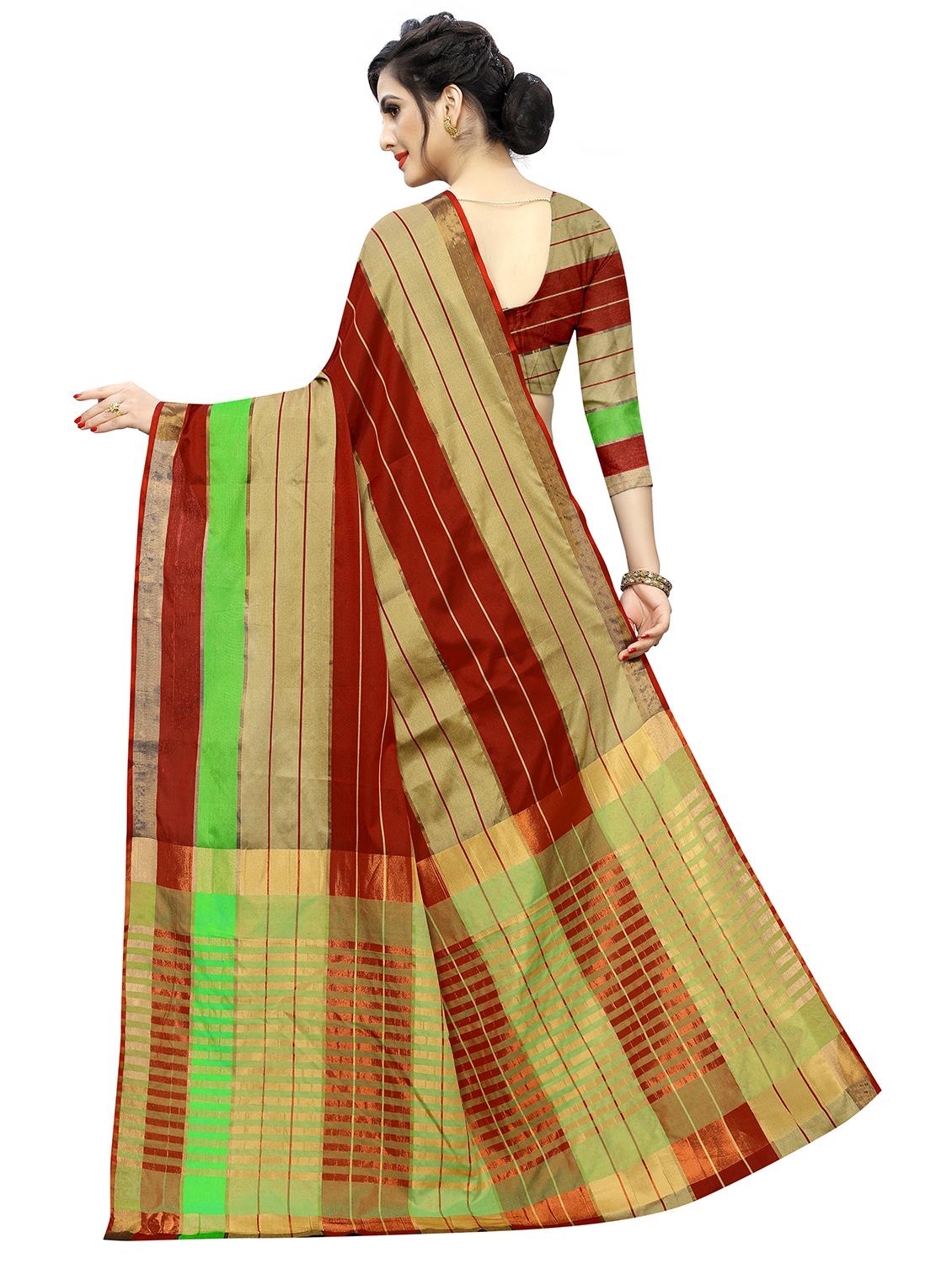striped woven saree with blouse - 17324631 - Zoom Image - 2