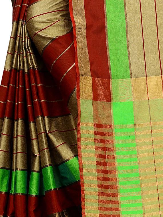striped woven saree with blouse - 17324631 - Zoom Image - 3