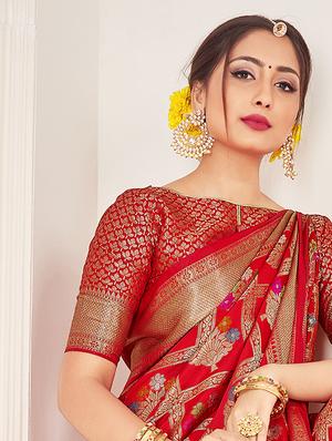 self design banarasi silk saree with blouse - 17324692 - Standard Image - 3