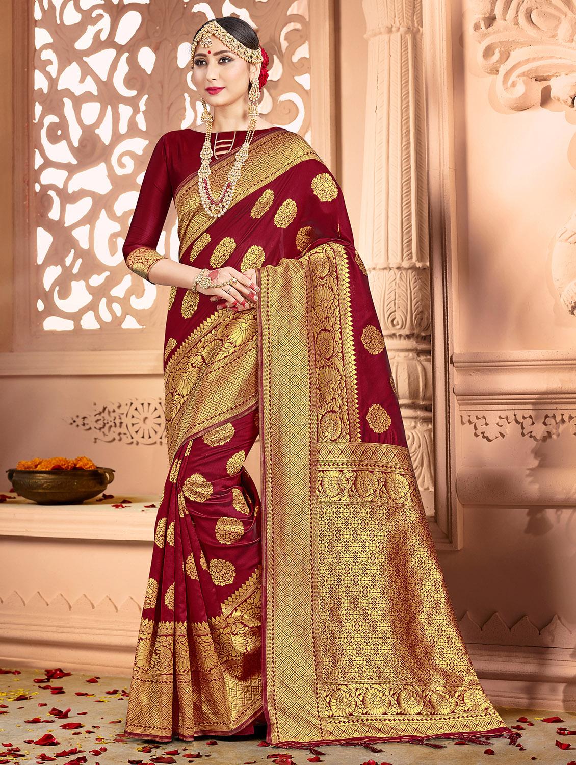 maroon banarasi saree with blouse - 17324719 - Zoom Image - 1