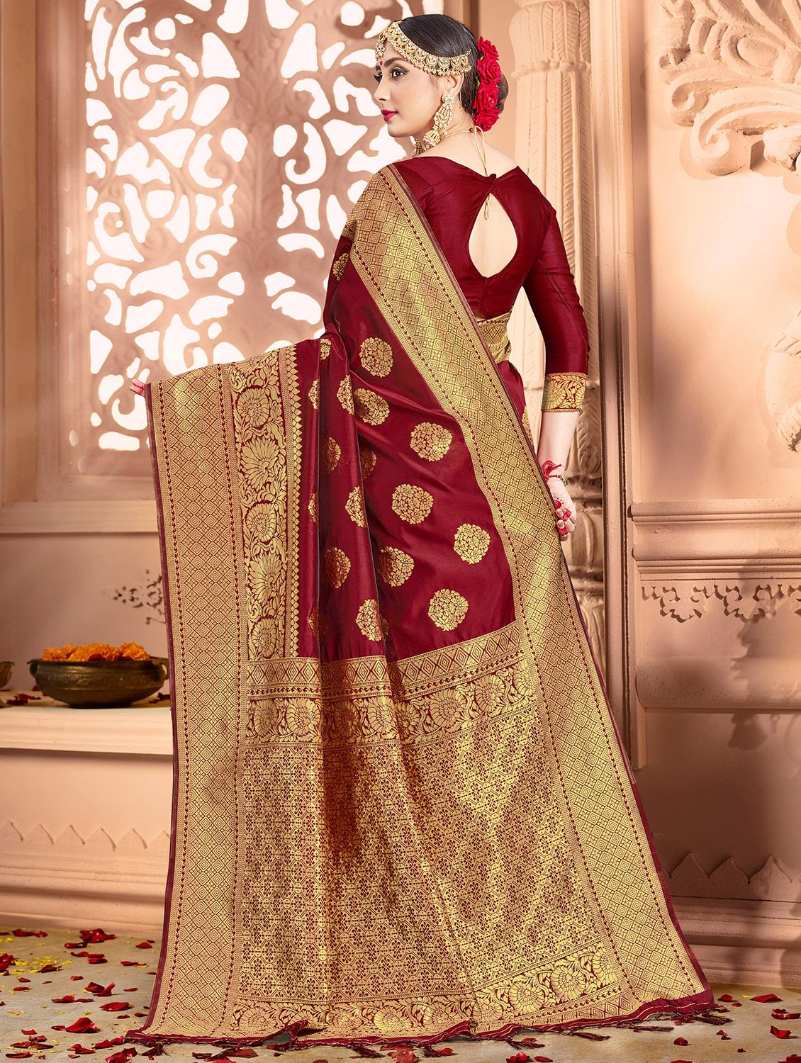 maroon banarasi saree with blouse - 17324719 - Zoom Image - 2
