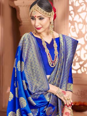 self design banarasi silk saree with blouse - 17324720 - Standard Image - 3