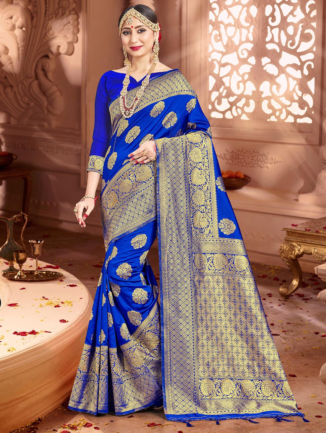 self design banarasi silk saree with blouse - 17324720 - Zoom Image - 1