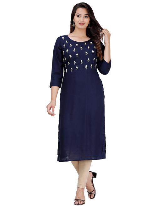 phulkari work solid straight kurta - 17324793 - Standard Image - 1