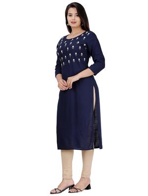 phulkari work solid straight kurta - 17324793 - Standard Image - 2