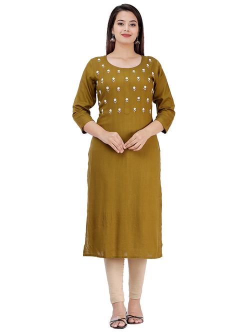 phulkari work solid straight kurta - 17324794 - Standard Image - 1