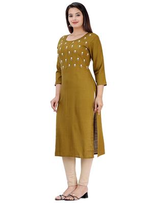 phulkari work solid straight kurta - 17324794 - Standard Image - 2