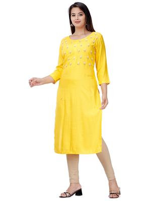 phulkari work solid straight kurta - 17324795 - Standard Image - 2