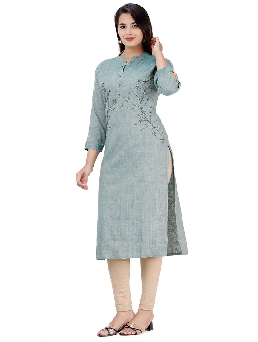 zardozi work solid straight kurta - 17324800 - Zoom Image - 2