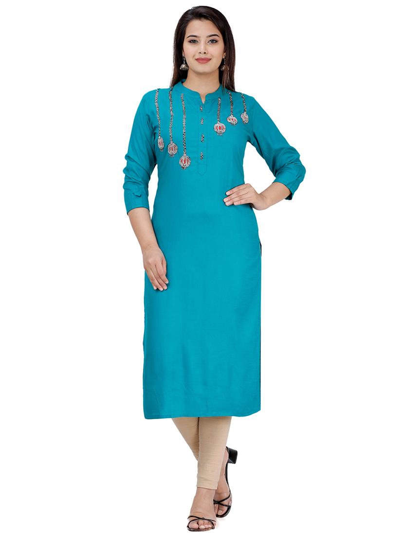 zardozi work solid straight kurta - 17324804 - Zoom Image - 1