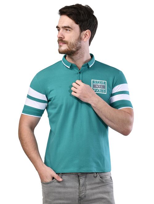 green printed collared t-shirt - 17325032 - Standard Image - 1