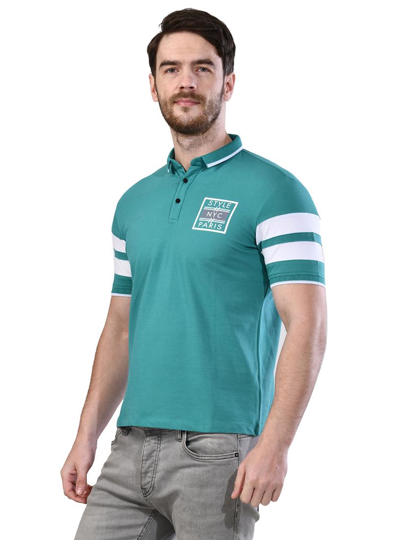 green printed collared t-shirt - 17325032 - Zoom Image - 2