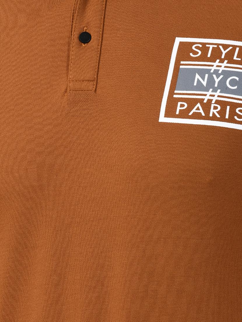 brown printed collared t-shirt - 17325033 - Zoom Image - 5