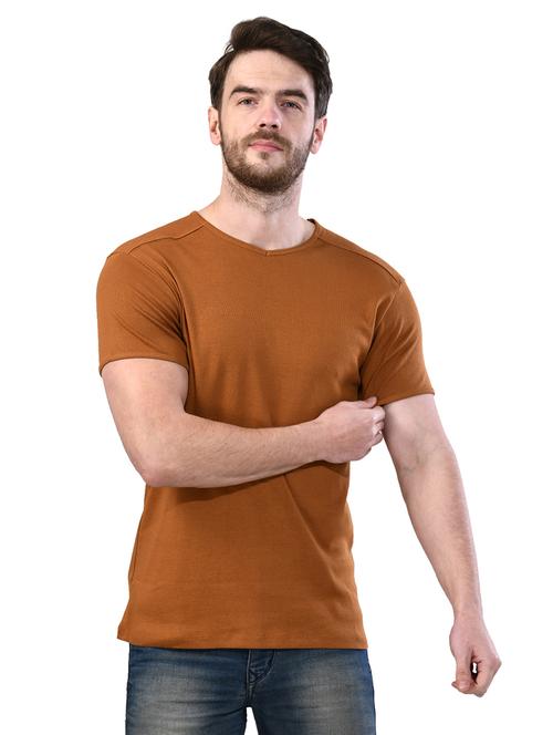 brown solid t-shirt - 17325038 - Standard Image - 1