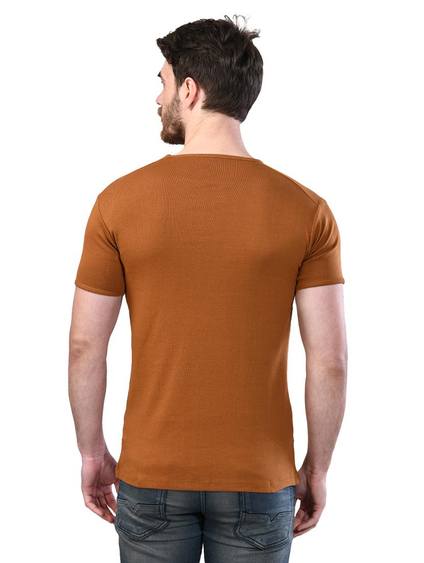 brown solid t-shirt - 17325038 - Zoom Image - 3