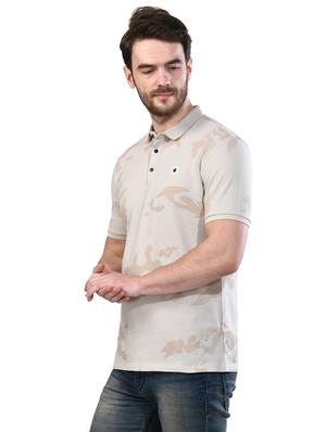 beige printed collared t-shirt - 17325039 - Standard Image - 2