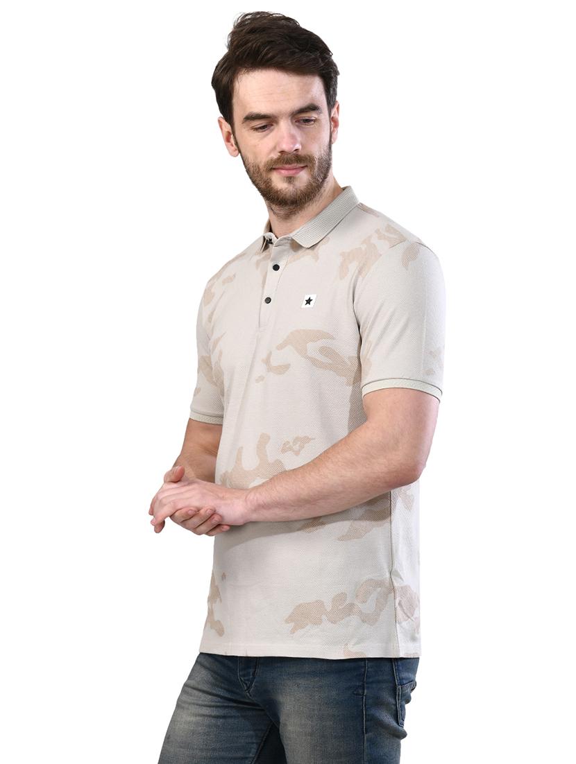 beige printed collared t-shirt - 17325039 - Zoom Image - 2
